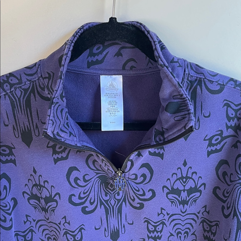 Disney Haunted Mansion Themed Womens Purple Patterned 1/4 Zip Collar Long Sleeve